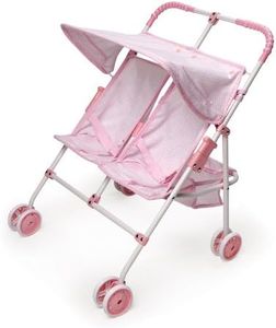 Badger Basket Toy Doll Folding Double Umbrella Stroller with Canopy for 18 inch Dolls - Pink/Gingham