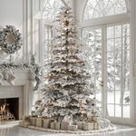 YITAHOME Pre-Lit Mountain Pine Flocked Artificial Christmas Tree, 7.5FT Pre-Decorated Pine Hierarchical Tower Flocked Christmas Tree, 1278 Branch Tips, 550 Lights, 55 Pine Cones for Party Home Deco