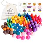 Lilplayground Colourful Wooden Mandala Loose Parts Set with Storage Bag for Toddlers | Montessori Toys | Open Ended Play | Creative | Imagination | 54 Pieces Starter Set