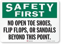 SmartSign by Lyle U7-1221-RD_14X10"Safety First NO Open Toe Shoes, FLIP Flops, OR Sandals Beyond This Point" Reflective Self-Adhesive Decal, 14" x 10"