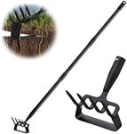 Garden Hoe, Cultivator Stirrup Hoe Garden Tool for Weeding, 62 Inch Heavy Duty Hula Hoe with Adjustable Long Handle, Action Scuffle Loop Hoe with Rake 2-in-1 Gardening Tool for Loosening Pulling Weed