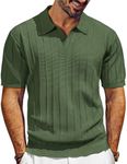 PJ PAUL JONES Mens V-Neck Polo Shirts V-Neck Knit Polo Shirt Casual Short Sleeve Golf Shirt Army Green