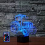 3D Tractor Night Light USB Powered Remote Control Touch Switch Decor Table Optical Illusion Lamps 7/16 Color Changing Lights LED Table Lamp Xmas Home Love Brithday Children Kids Decor Toy Gift