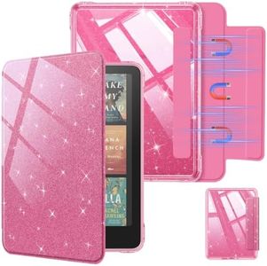 Fintie Detachable Magnetic Case for 7" All-New Kindle Paperwhite 12th Generation 2024 and Kindle Colorsoft, Slim Lightweight Clear Back Shell Removable Cover with Auto Wake/Sleep, Glitter Magenta
