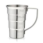 Viski Stepped Jigger with Handle, 4 Measurement Markings, Measuring Cup for Cocktail Recipes, 0.5 oz, 1 oz, 1.5 oz, & 2 oz, Stainless Steel