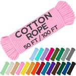 TECEUM Cotton Rope 3/16” (5 mm) – 100 FT – Strong All-Purpose Braided Rope – Natural Cotton – for Crafting, Сamping, Clothes Line, DIY, Indoor & Outdoor Use – Pink