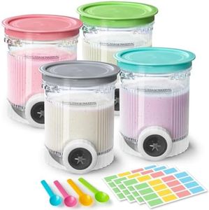 4 Pack Creami Swirl Pints & Lids for Ninja, Compatible with NC700 Series Ninja Swirl Ice Cream & Soft Serve Makers, with 4 Spoons & 64 Writable Labels, BPA-Free & Dishwasher Safe, Assorted Colors