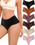 ALL OF SHE Thongs for Womens High Waisted Seamless Underwear for Women 6 Pack Wave Edge No Show Sexy Panties