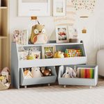 Fulhope Toy Storage Organizer for Kids, Toy Storage Cabinet with Drawers, Boys and Girls Toy Shelf with Wheels, Toy Organizer Kids Bookshelf with Storage for Nursery, Playroom, Bedroom (Light Grey)