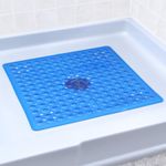 SlipX Solutions Blue Square Shower Stall Mat Provides Reliable Slip-Resistance (21 Inch Sides, 160 Suction Cups, Great Drainage)