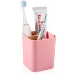 Bamboo Toothbrush Holder for Bathrooms, 3 Slots Toothbrush and Toothpaste Holder Bathroom Counter Organizer for Electric Toothbrushes, Floss, Razors - Pink