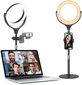 Ring Light Computer for Video Conferencing Zoom Meeting, Desk Ring Light for Laptop, Desktop Lighting with Stand and Phone Holder for Video Recording/Calls,Circle Light/iPhone Selfie Light/Halo Light