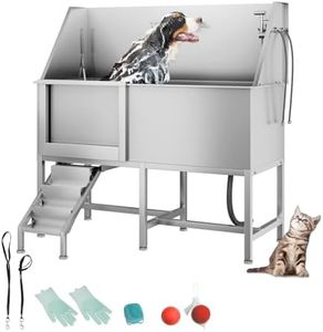 62" Professional Stainless Steel Dog Bathing Station, Large Dog Washing Station W/Dog Bath Brush, Washing Gloves, Floor Grate, Dog and Cat Bath Tub, Dog Washing Sink (62 Inch Left Door)
