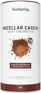 foodspring Caseina micellare per recupero notturno - Caseine proteine favorisce crescita e recupero muscolare - 23g di proteine caseina per frullato e senza zucchero (750g | Cioccolato)