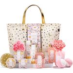 Gift Baskets for Women, Spa Luxetique Spa Gift Set with Daisy Scent, Luxury 15pc Spa Home and Bath Set Includes Bath Bombs, Bubble Bath, Hand Cream, Body Butter and Handmade Tote Bag, Birthday & Christmas Gifts Set for Women