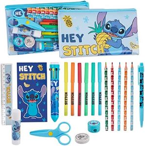 Disney Girls Pencil Case and Stationery Set, School Supplies - Gifts for Girls, Blue Stitch, Onesize, Pencil Case Set