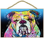 SJT Bulldog - All you need is love and a dog 7" x 10.5" wood plaque/sign featuring the artwork of Dean Russo