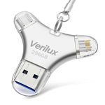 Verilux® 256 GB Flash Drive 4 in 1 Flash Drive Fashion Metal Triangle Travel Flash Drives with Keychain High Speed USB 3.0 Universal Flash Drives for iPhone, Android, Tablet