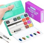 ARTISTRO Watercolor Paint Set 12 Colors, Travel Watercolor Set in Portable Box, Water Color Paint Sets for Kids, Mini Water Colors Paint Adult Set for Artists, Beginners, Amateur Hobbyists