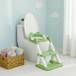 Amazon Brand - Supples Baby Potty Training Seat with Ladder | Fits All Standard Toilets | for 2+ Year Old | Safe, Comfortable & Easy to Use | Green & White