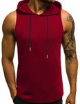 Babioboa Men's Workout Hooded Tank Tops Sleeveless Gym Hoodies Bodybuilding Muscle Shirts Wine Red