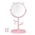 Louphee Bedroom Mirror-&Makeup Mirror in Cute Cat Ears Shape for Girls Gifts in Bathroom or Bedroom- Pink