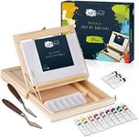 Artist 19pcs Acrylic Painting Set Milano Easel Art Set with Canvas – Wooden Box Art Set with Table Top Easel & Art Supplies – Portable Art Case for Beginners & Adults