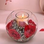 FlowerAura Love Special Fresh Live 6 Red Roses Flowers Bouquet With Glass Candle In Glass Fish Bowl For Valentine's Day Gift, Birthday Gift, Anniversary Gift & Mother's Day Gift (Same Day Delivery)