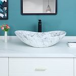 Davivy 24.5'' X 13.8'' Large Nordic Marbling Oval Vessel Sink with Pop Up Drain,Boat Shape Bathroom Vessel Sink,Bathroom Sinks Above Counter,Ceramic Vessel Sink,Oval Sink Bowls for Bathroom (Large)