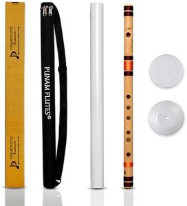 Punam Flutes E Natural Medium Right Hand Bamboo Flute Size 15.55 Inches