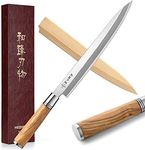 HEZHEN 270mm Sashimi Knife,Japanese Style Forging Steel Yanagiba Knife,Sushi Knife Filleting Slicing Salmon Cutting Knife,D-Shaped Olive Wood Handle With Wooden Knife Sheath