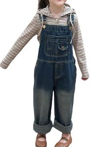 Miipat Toddler Girls Overalls Denim Jumpsuit Little Kids Baggy Jeans Overalls with Side Pockets(RetroBlue,4-5T)