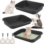 3 Pcs Low Entry Senior Cat Litter Box with Scoop, Extra Large Pet Litter Box Low Entry Open Top Cat Litter Box for Kitten Frail Handicap Disabled Older Elderly Cats