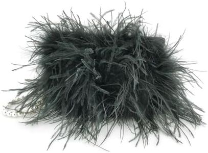 LVCOMEFF Women Ostrich Feather Clutch Mini Purse with Pear Chain Small Handbag (green 2)