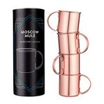 Navaris 4X Moscow Mule Copper Mugs - 475ml / 16.1oz Set of 4 Copper Plated Stainless Steel Cups with Large Handle for Ice Cold Drinks, Beer, Cocktails