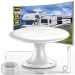 GZMJRD RV TV Antenna Roof Mounted Outdoor, Portable RV Antenna for Camper, 720° Long Range Omni Directional Reception Digital HD Antenna Signal, with Super Signal Booster, 35ft HDTV Cable (WHITE1)