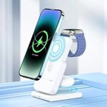 3-in-1 Foldable Portable Wireless Charging Station with built-in 10000 mAh Power Bank 15W Fast Mobile Phone Charger with 2 USB-C Ports for iPhone 12-15, Apple watch, S1-S9 ultra & Earbuds (white)