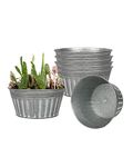 vensovo 8 Inch Silver Metal Rustic Plant Pots - 6Pcs Shallow Galvanized Flower Pots with Drain Hole and Rubber Plug, Rustproof Metal Bucket Planters Farmhouse Vintage Style for Decor