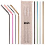 H&S 8PCS Metal Straws - Stainless Steel Reusable Straw for Drinking with 2 Straw Case - Metal Straw & Cleaning Brush - Reusable Metal Straws for Drinking - Reusable Straws Drinking - Straws Reusable