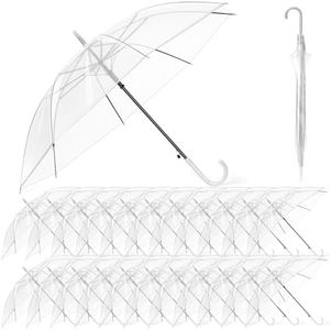 Hestya 24 Paquets 95 cm Parapluies de Mariage Transparents Parapluie en Forme de Dôme Parapluies Cannes Coupe-Vent avec Poignée Blanche Parapluie Semi-Automatique pour Mariée Demoiselle d'Honneur Fête