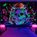 Uspring Blacklight Skull Tapestry Large Trippy Tapestries Colorful Starry Tapestry Space Wall Tapestry for Bedroom Livingroom Home Decor (51.2 x 59.1 inches)