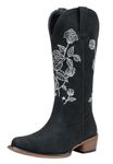 Jeossy Women's 9807 Cowboy Boots Mid Calf Embroidery Flower Boots Western Round Toe Cowgirl Boots, Western-9807-black, 5.5 UK