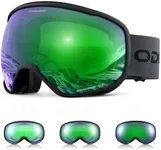 Odoland Photochromic Ski Goggles for Sunny and Cloudy Days, Anti-Fog OTG UV Protection Snowboard Goggles for Men Women Youth， green