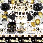 166 Pcs Cat Birthday Party Decorations - Cat Balloons, Birthday Banner, MEOW Garlands, DIY Hanging Sign, Cake Topper, Plates, Napkins, Cups, and Tablecloth for Pet Cat Birthday Party Supplies