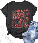 VILOVE Boho Flower Shirt Women Floral Graphic T Shirts Wildflower Vintage Tshirt Casual Short Sleeve Tee Tops Grey