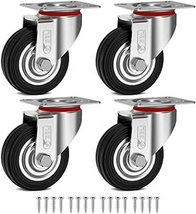 GBL Heavy Duty Ruedas + Tornillos - 75mm hasta 200kg - Paquete de 4 Ruedas silenciosas sin marcas en el suelo para muebles - Ruedas recubiertas de goma para carros - Ruedas plateadas