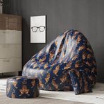 ComfyBean Faux Leather Bag with Beans Filled XXXXL Bean Bag- Full Printed Bean Bag Sofa with Cushion&Footrest-Official:Oreka Home Bean Bag-Comfort Level:Standard-(Theme:Echoes of Elegance)