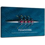 KLVOS Inspirational Success Teamwork Canvas Wall Art Rowing Team on Blue Ocean Framed Motivational Self Positive Office Quotes Picture Gallery Wrap Modern Home Office (24"x36")