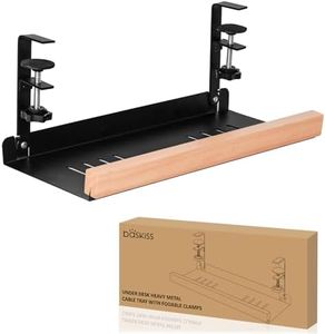 Baskiss Under Desk Cable Management Tray, 39.8cm Under Desk Cord Holder for Wire Management, Solid Wood and Heavy Sheet Metal Wire Organizer for Desks, Offices and Kitchens (Black)