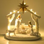 CHUANGLI Nativity Set for Christmas Decoration, Resin LED Nativity Set Nativity Scene Indoor with Manger, Nativity Sets & Figures Nativity Story- Christmas Decorations Indoor